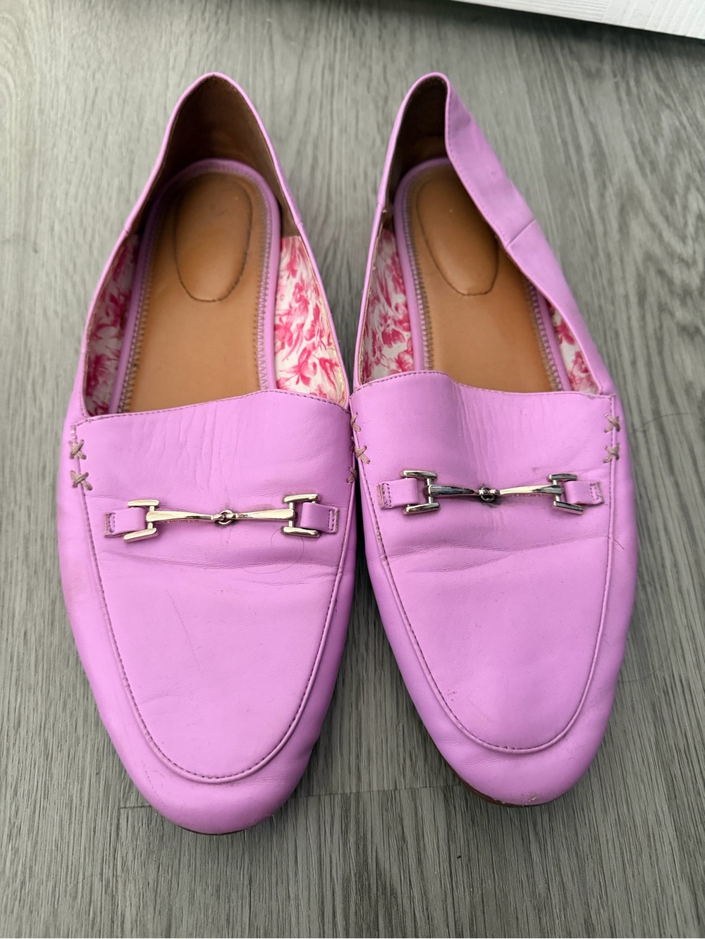 Jenn Ardor Pink Leather Slip-On Loafers with Metal Bit